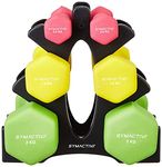 Amazon Brand - Symactive Neoprene Coated Dumbbell Combo Multi Colour with Stand 10 Kg, Set of 2 (0.5 Kg, 1.5 Kg, 3 Kg)