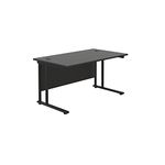 Office Hippo Heavy Duty Rectangular Cantilever Office Desk, Home Office Desk, Office Table, Integrated Cable Ports, PC Desk For Office or Home, 5 Yr Wty - Black Frame/Black Top, 140cm x 80cm