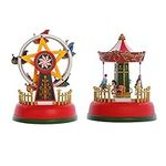 ASSR Carousel Ferris Wheel Music Box with Light,2Pcs Musical Christmas Carousel,Animated Mini Carousel,LED Light Luminous Rotating 4-Horse Moving Up and Down Music Box Birthday Home Decor