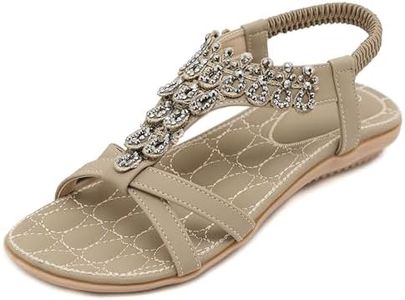 Amissz Sandales Femme Été Confortable Plate Chaussures Mode Casual T-Strap Respirantes Bohême Tongs Bout Ouvert Sandales avec Plat Vacances Style 4 Abricot 41EU