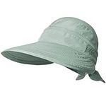 KXF Women's Sun Hat with UV Protection, Foldable Wide Brim Sun Visor with Detachable Top, Topless Sun Hats for Summer Beach Hiking, Adjustable Fit, Greyish-Green