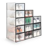 KEPLIN Stackable Shoe Storage Boxes(12 Pack - 33x23x14.5cm), Premium Quality Shoe Storage Box, Durable & Space-Saving Stackable Shoe Boxes, Shoe Organiser Box with Lid for Closet, Wardrobe & Hallway