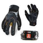 Vgo 3 Pairs High Dexterity Heavy Duty Mechanic Glove,Anti-Vibration,Anti-Abrasion,Touchscreen,Rigger Glove(Size XL,Black,SL8849)