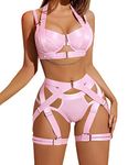 Avidlove Sexy Lingerie Set for Women Underwire Push Up Bra Lingerie Strappy Corset Lingerie with Garter and Chain(Pink,S)