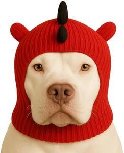 LovinPet Dinosaur Dog Hat Snood for Medium & Large Dogs, Dino Costume Ear & Neck Warmer, Soft 4‑Way Stretch Knit, Adjustable Fit, One Size,Red
