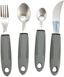 Adaptive Utensils, 4-Piece, Weighted Handles for Hand Tremors, Arthritis, Parkinson's or Elderly Use, Wide Handles Non-Slip Stainless Steel Knife, Fork, Spoons, Gray