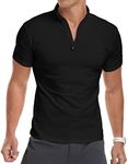 YTD Men's Short Sleeve Polo Shirts Quarter-Zip Casual Slim Fit Mock Neck Basic Designed Cotton Shirts S Black