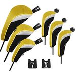 Andux 6pcs/Set Golf Hybrid Club Head Covers and Wood Club Head Covers (3 Hybrid Covers + 3 Wood Covers) Black/Yellow