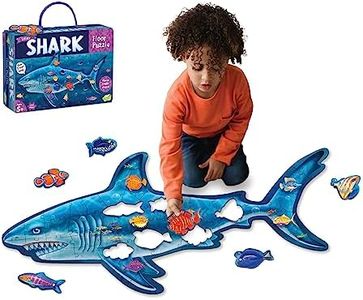 Peaceable Kingdom Shiny Shark Floor Puzzle – 53-Piece Giant Floor Puzzle for Kids Ages 5 & up – Fun-Shaped Puzzle Pieces – Great for Classrooms