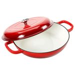 COOKWIN Cast Iron Casserole Braiser,3.8 L Enameled Cast Iron Pan,Heavy Duty Casserole Skillet with Lid and Dual Handles,Porcelain Surface Casserole Dish with Lid,Dutch Oven Gifts for Family,Red