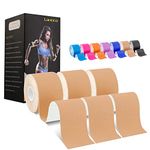 Deilin Kinesiology Tape 19.7ft Uncut Per Roll, Elastic Therapeutic Sports Tapes for Knee Shoulder and Elbow, Waterproof Athletic Physio Muscles Strips, Breathable, Latex Free, 3 Rolls Beige