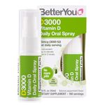 BetterYou Vitamin D 3000 IU Daily Oral Spray, Pill-free Vitamin D3 Supplement, Supports Bones, Teeth and a Healthy Immune System, 3-month Supply, Made in the UK, Natural Peppermint Flavour