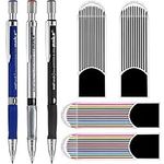 3PCS 2.0 mm Mechanical Pencils with Bonus 4 Cases Lead Refills, Color and Black Refills for Draft Drawing, Writing, Crafting, Art Sketching, Carpenter.