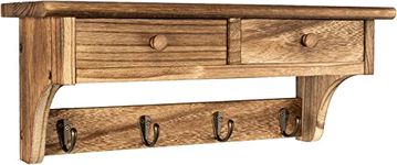 Emfogo Coat Hooks Wall Mounted, Rustic Wood Coat Rack Wall Mount Shelf with Hooks, Farmhouse Wall Coat Rack with Shelf & Vintage Coat Hook for Entryway, Mudroom, Bedroom, Kitchen, Bathroom (Brown)