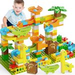 JIXIn Dinosaur Marble Runs for Kids 4-8 Building Blocks 187Pcs Compatible with Lego DUPLOS for Age 2-5 - Marble Run for Kids Ages 3-5 - Montessori Toys - STEM Toys - Fun Dinosaur Toys for Kids Age 3+