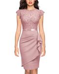 Miusol Women's Elegant Floral Lace Ruffle Design Cap Sleeve Cocktail Party Dress (X-Large, Pink)