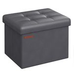 SONGMICS Small Folding Storage Ottoman, Foot Rest Stool, Cube Footrest, Synthetic Leather, 12.2 x 16.1 x 12.2 Inches, 286 lb Capacity, Dark Gray ULSF100G01