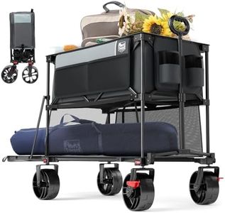 TIMBER RIDGE 400L Large Capacity Folding Double Decker Wagon with Brakes, 54" Extra Long Extender Wagon Cart, 450lbs Heavy Duty Collapsible Cart, All-Terrain Big Wheels for Camping, Sports, Shopping