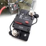 parts PTT 250 Amp 48VDC Hi-Amp Circuit Breaker with Manual Reset High Amp, Water Resistant IP 67 Breakers Manual Reset Extended Surface Diagonal Stud Mount 3/8" Marin, Truck Solar System F