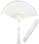 CTDMJ Hand Fan Lace White Fan Lace Hand Fans Wedding Fan Bridal Fan White Hand Fans with silk gift bag Folding Fan Dance Fan Folding Fans for Summer, Wedding, DIY, Birthday, Party, Wall - XL