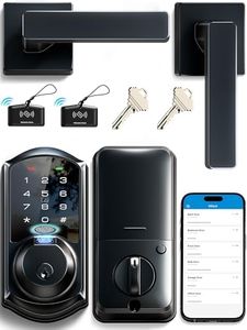 Veise Fingerprint Smart Locks for Front Door with 2 Lever Handle Set, App Control, Keyless Entry, Electronic Digital Keypad Deadbolt, Auto Lock, Waterproof, Easy to Install, Matte Black