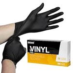 OKIAAS Black Disposable Gloves Medium, Latex Free Vinyl Gloves Disposable 5 Mil for Food Prep, Household Cleaning, Hair Dye, Tattoo, 50 Counts