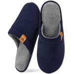 VeraCosy Men's Corduroy Scuff Slippers Soft Comfy Memory Foam Non-slip Indoor House Shoes Dark Navy Blue, 8-9 UK
