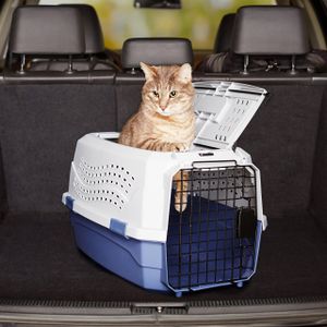 Amazon Basics Hard-Sided Cat Carrier, Two-Door Top-Load, Blue, 58cm