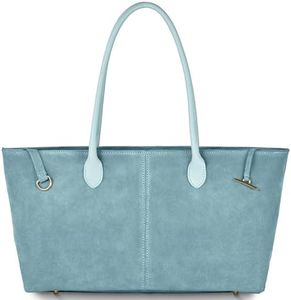 Italian Genuine Suede Tote Bag for Women with Long Handles & Relaxed Silhouette | Medium Designer Shoulder Satchel (Light Blue)