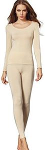 Liang Rou Women's Crewneck Long Johns Ultra Thin Thermal Underwear Set Apricot S