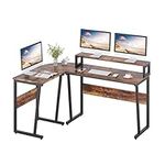 TREETALK Computer Desk, L-shaped Corner Desk with Large Monitor Stand, Switchable PC Laptop Table, Gaming Writing Workstation for Home Office (Rustic Brown)