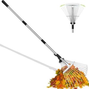 68" Heavy Duty Rake, Metal Leaf Rake with Detachable Handle, Garden Rake for Leaves with Expandable Tines, Thatch Rake Leaf Collector, Rakes for Lawns Heavy Duty Leaves, Debris, Litter