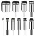 Diamond Drill Bits Set, 10 PCS Diamond Hole Saw Set, Glass Drill Bit for Ceramic Tile Porcelain Marble Granite Stone Bottles