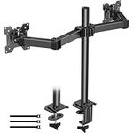 HUANUO Dual Arm Monitor Mount, Full Motion Height Adjustable Desk Riser Stand with C-Clamp Installation for Two 13 to 27 inch Computer Screens, up to 17.6lbs Each Arm