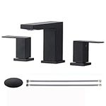 Black Bathroom Faucet 3 Hole, 8 Inch Widespread Bathroom Sink Faucet, 2 Handle Matte Black Bath Faucet, Modern Rv Lavatory Vanity Faucet with Pop Up Drain and Water Supply Lines