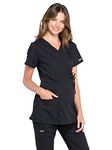 Cherokee Women Scrubs Top Workwear Professionals Maternity Mock Wrap WW685, Black, Medium