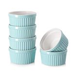 DOWAN Ramekins Set of 6, 120ml / 4oz Porcelain Soufflé Dishes for Creme Brulee & Muffin, Baking Dishes for Cake & Pudding & Ice Cream, Mini Bowl for Dips, Sauces, Snacks and Fruits, 3.5 x 1.75in-Blue