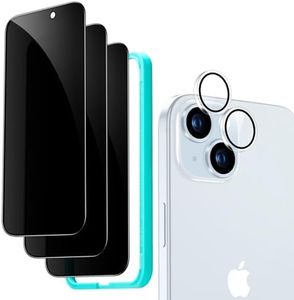 ESR 3+1 Pack for iPhone 15 Privacy Screen Protector Set, Anti-spy Tempered-Glass Privacy Screen Protector, Micro-Curved Edges, Case Friendly, 3-Pack with 1 Set of Individual Camera Lens Protector