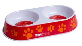 Petface Melamine Double Cat Food and Water Bowl, Orange, Red