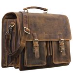 STILORD 'Anton' Genuine Leather Briefcase XL - 15.6' Laptop Compartment - Attachable - Enhanced Version, Colour:Middle Brown