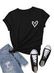 SweatyRocks Women's Heart Print T Shirts Summer Funny Short Sleeve Tops, Heart Black, Large