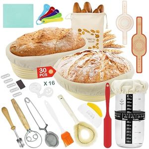 Aivher Sourdough Starter Kit,Sourdough Bread Baking Supplies, 9'' Round & 10'' Oval Rattan Banneton Bread Proofing Baskets with Liners, 35oz Sourdough Starter Jar,Complete Bread Making Tools Kit