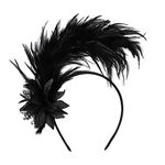 MWOOT Feather Headband, 1920s Feathered Fascinator, Black Feather Headpiece, Artificial Flower Feather Headwear, Hair Accessories for Cocktail Wedding Tea Party Decoration