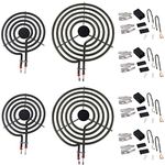 MP22YA Stove Surface Element Set with 330031 Range Top Burner Receptacle Kit, 2 x MP15YA 6" and 2 x MP21YA 8" Compatible with Hardwick, Ken-More, May-tag, Norge, Whirl-Pool