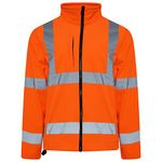 INDX-Clothing Hi Viz Viz High Visibility Softshell Jacket Water Repellent Light Weight Fleece Lining Drawstring Hem Multi Zip Pockets Tow Tone Coat Size S to 5XL (Orange / 5XL)