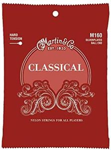 Martin M160 Silverplated Ball End Classical Guitar Strings, High Tension