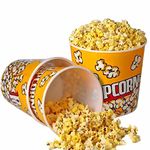 NOVELTY PLACE Retro Style Plastic Popcorn Containers for Movie Night - 7.25" Tall x 7.25" Top Diameter (6 Pack)