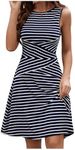 Verdusa Women's Casual Dresses 2025 Sleeveless Striped Mini Dress High Waisted A Line Dresses Dark Blue Large