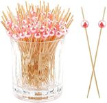 120PCS Cocktail Picks Toothpicks for Appetizers Cocktail Picks for Drinks Bamboo Toothpicks Cocktail Toothpicks Fancy Toothpicks for Appetizers Pink Pearl Toothpicks for Food Long Toothpicks 4.7Inch