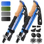 Hiker Hunger Folding Walking Stick, Folding Trekking Poles, Hiking Sticks Foldable Hiking Poles for Men Walking Sticks for Seniors Trekking Poles for Hiking Collapsible Walking Sticks (Blue, Small)